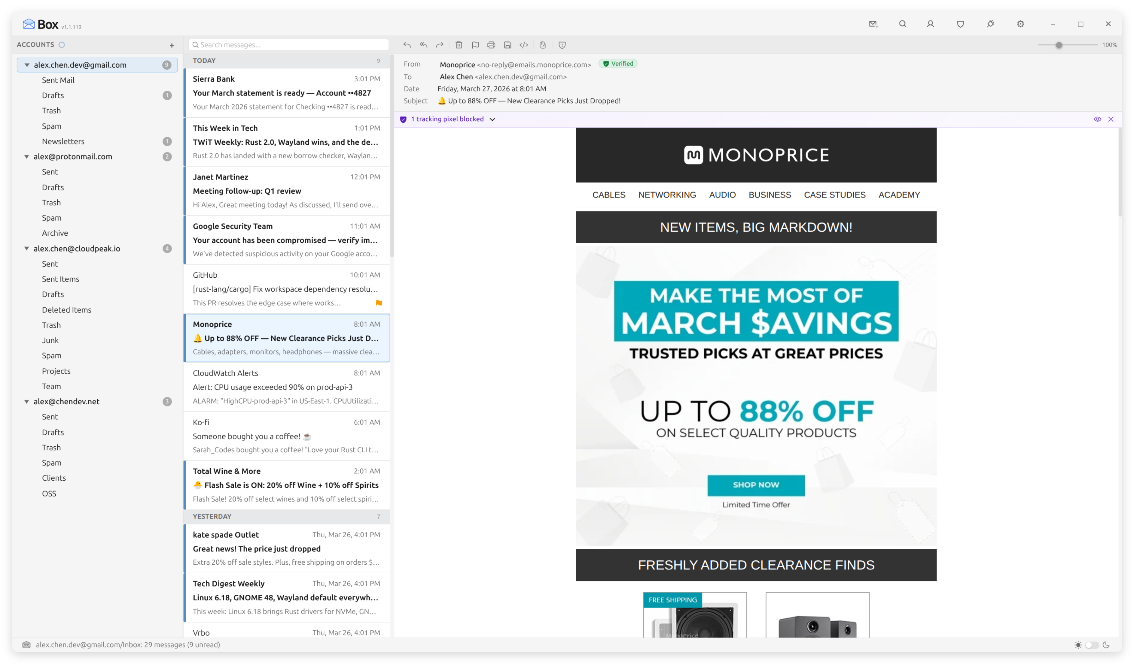 Box email client — light mode